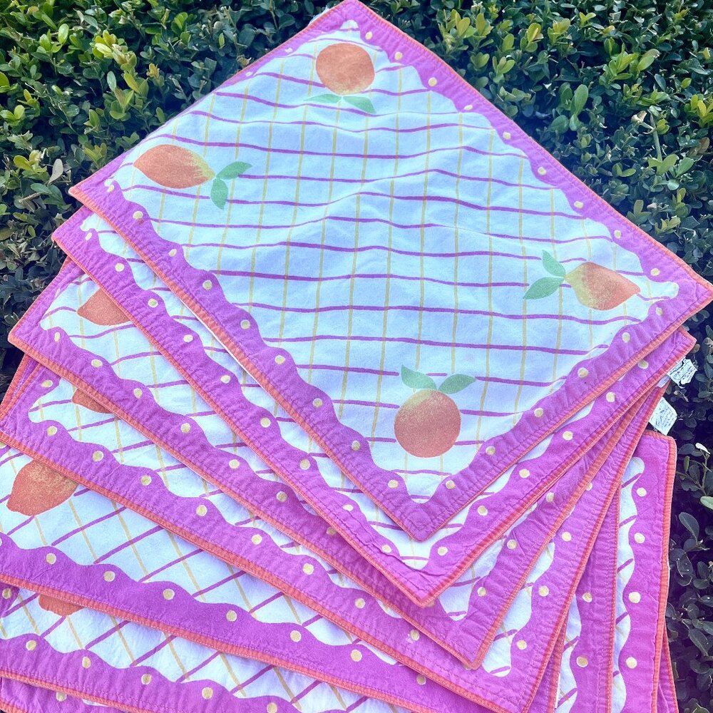 Pottery Barn Placemats - 8 - Lemon/Orange - Lattice with Pink & Orange